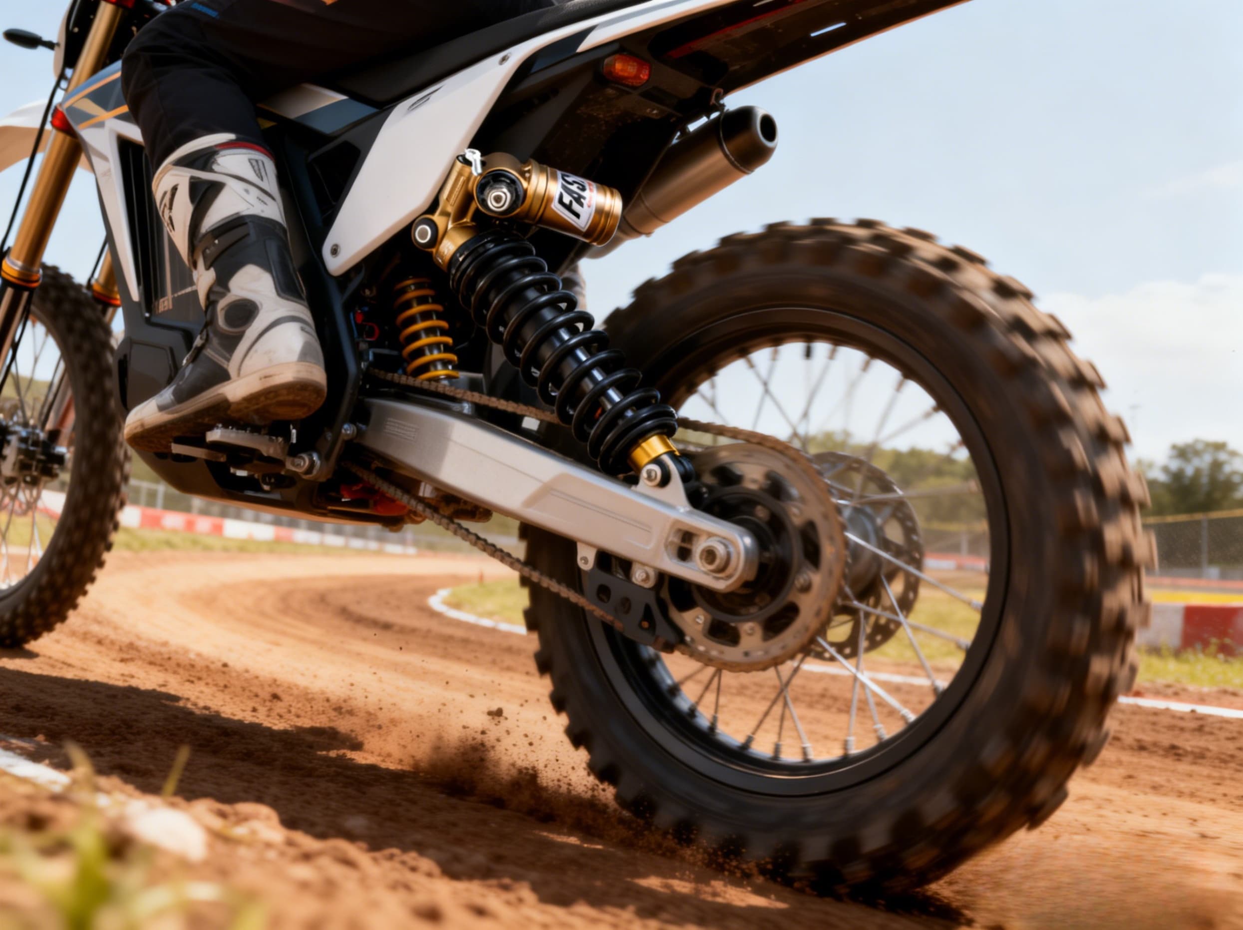 Fastace rear shock suspension under load on rocky terrain